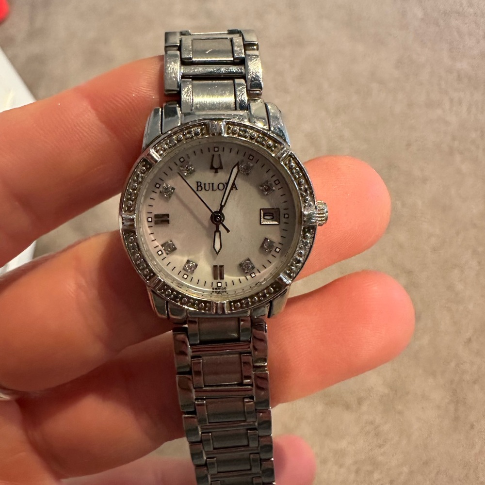Bulova Silver Tone Crystal Accent Women's Bracelet Watch